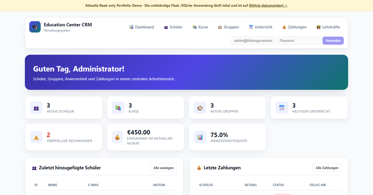 Education Center CRM Dashboard